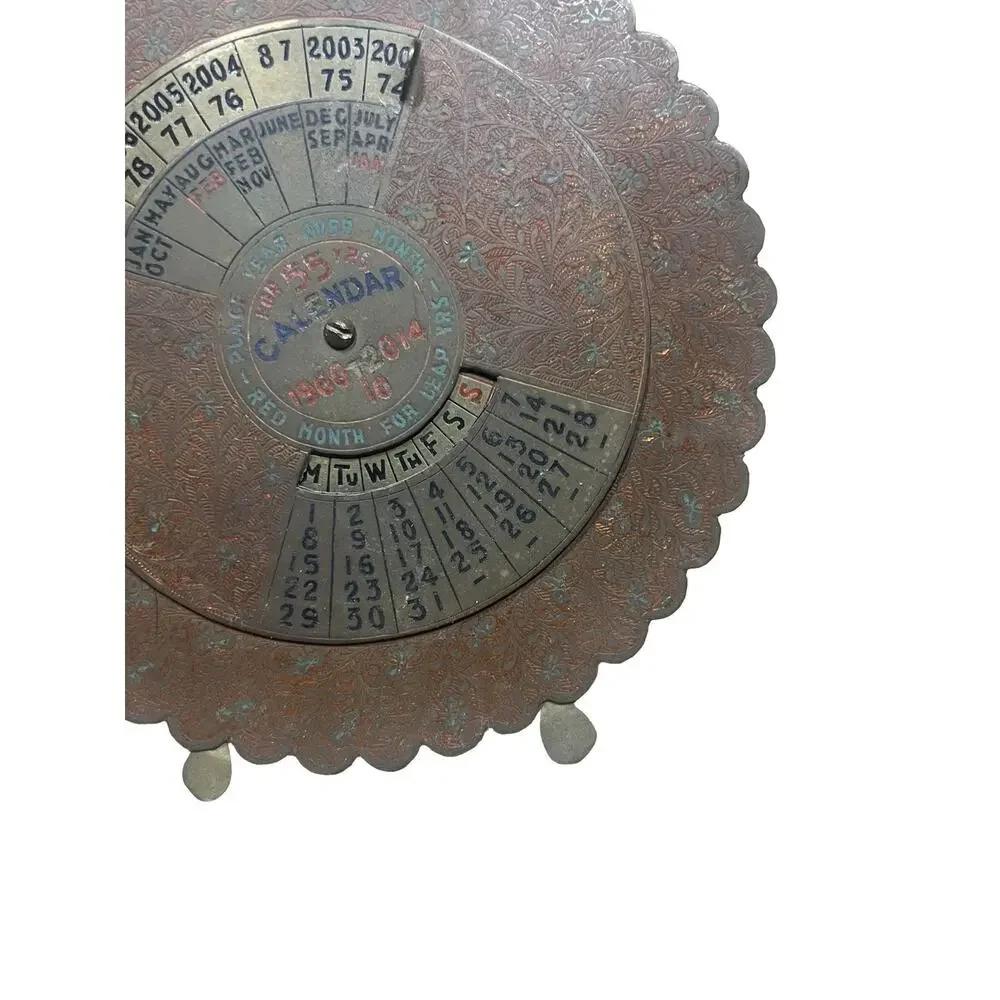 55 Year Perpetual Calendar 1960-2014 Vintage Brass Desk Stand